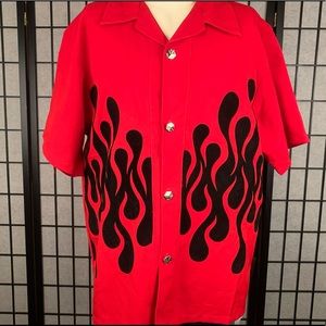 Casino wear button up Red Black Flame Size XL